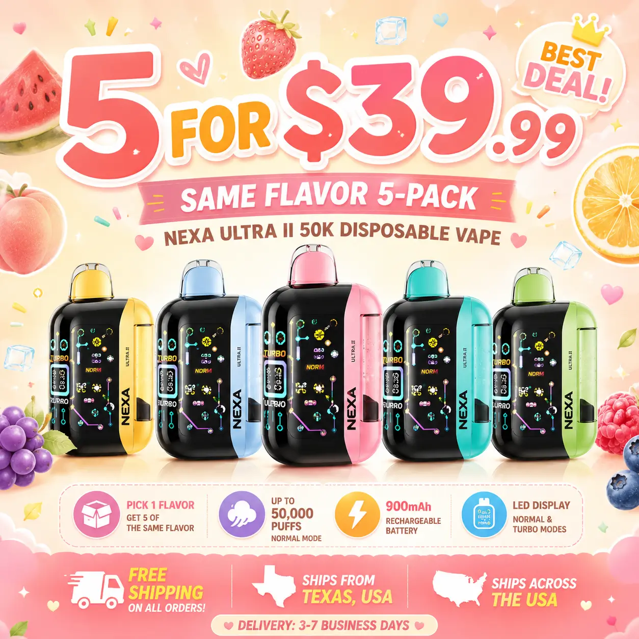 5 for $39.99 + Free Shipping | NEXA ULTRA II 50K Same Flavor 5-Pack