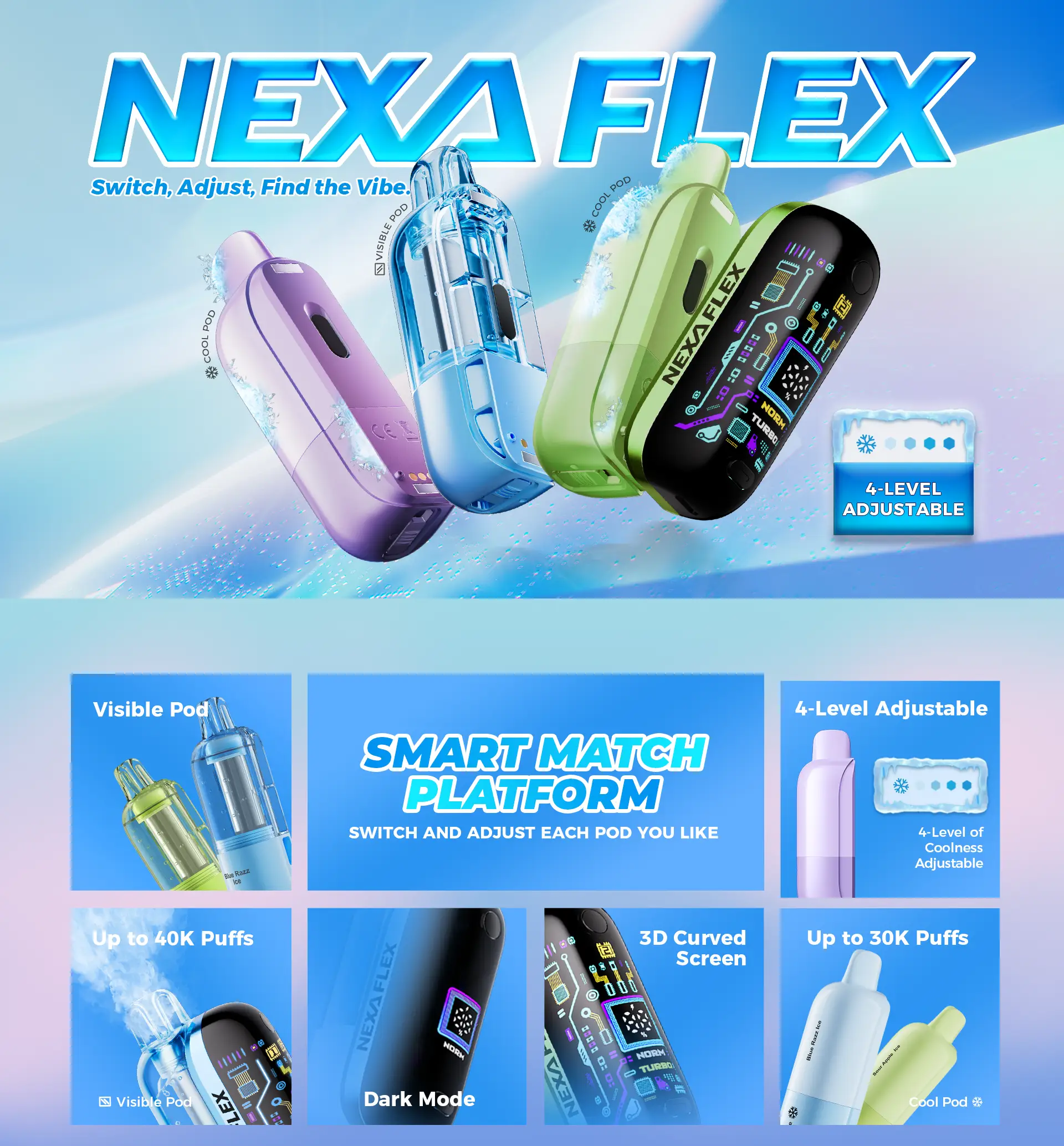 NEXA FLEX Flavor Booster 40K complete kit, rechargeable device and prefilled pod